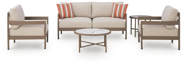 Bluff Trail Outdoor Loveseat, Chairs & Table Set Beige