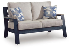 East Beach Outdoor Loveseat with Cushion Navy Blue/Driftwood