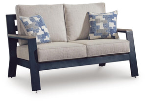 East Beach Outdoor Loveseat with Cushion Navy Blue/Driftwood
