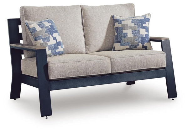 East Beach Outdoor Loveseat with Cushion Navy Blue/Driftwood