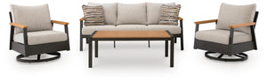Carmel Highlands Outdoor 4-Piece Sofa, Swivel Chairs & Table Set Dark Brown