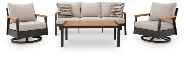 Carmel Highlands Outdoor 4-Piece Sofa, Swivel Chairs & Table Set Dark Brown