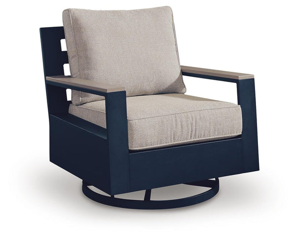 East Beach Outdoor Swivel Glider Chair with Cushion Navy Blue/Driftwood