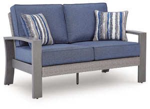 Half Moon Beach Outdoor Loveseat with Cushion Blue/Gray