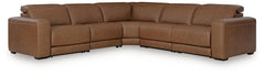 Magic Man 5-Piece Power Reclining Leather Sectional Caramel