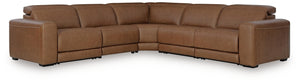 Magic Man 5-Piece Power Reclining Leather Sectional Caramel