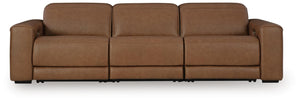 Magic Man 3-Piece Power Reclining Leather Sectional Sofa Caramel