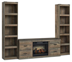 Trinell 3-Piece Entertainment Center with Electric Fireplace Brown