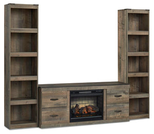 Trinell 3-Piece Entertainment Center with Electric Fireplace Brown