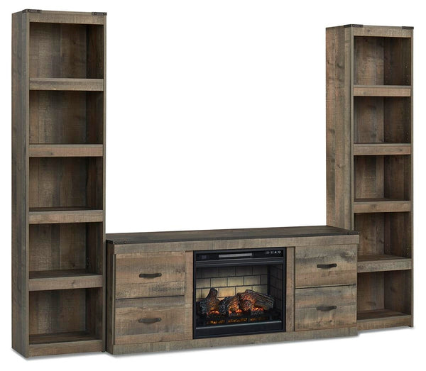 Trinell 3-Piece Entertainment Center with Electric Fireplace Brown