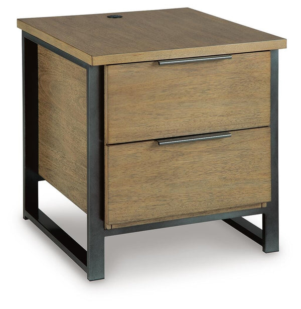 Montia 2-Drawer End Table with USB Light Brown