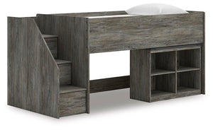 Frandern Twin Loft Bed with Bookcase Storage Gray