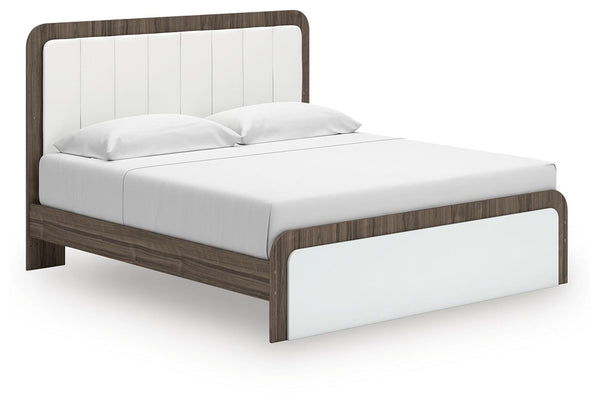 Kendanport King Upholstered Bed White/Brown