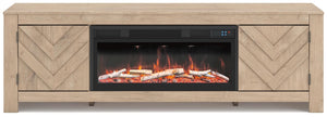 Cayboni 71-Inch TV Stand with Electric Fireplace Tan