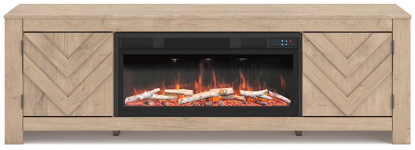 Cayboni 71-Inch TV Stand with Electric Fireplace Tan