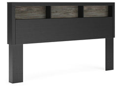 Broachmyn Lighted King Bookcase Headboard with Night Light Black/Gray