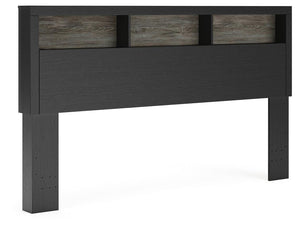 Broachmyn Lighted King Bookcase Headboard with Night Light Black/Gray