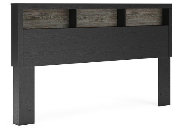 Broachmyn Lighted King Bookcase Headboard with Night Light Black/Gray