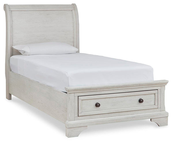 Robbinsdale Twin Sleigh 2-Drawer Storage Bed Antique White