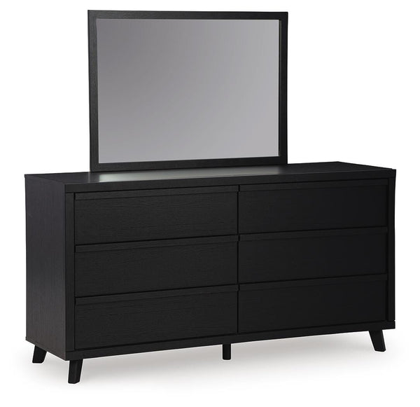 Danziar 6-Drawer Dresser & Mirror Black