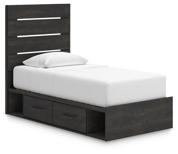 Hollivern Twin Panel Bed with Storage Dark Gray