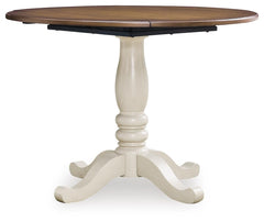 Wirloni Round Dining Drop-Leaf Table Antique White/Brown