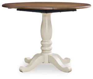Wirloni Round Dining Drop-Leaf Table Antique White/Brown