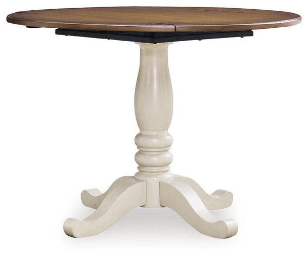 Wirloni Round Dining Drop-Leaf Table Antique White/Brown