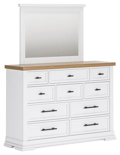 Ashbryn 10-Drawer Dresser & Mirror White/Natural