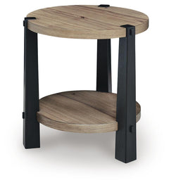 Ridgester Round End Table Light Brown/Black