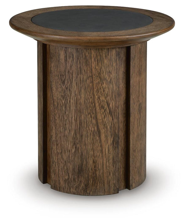 Dontayne Round End Table Warm Brown
