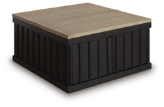Rylandyn 2-Door Lift-Top Castered Coffee Table Black/Light Brown