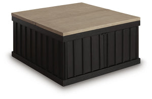Rylandyn 2-Door Lift-Top Castered Coffee Table Black/Light Brown