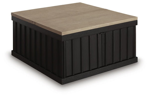 Rylandyn 2-Door Lift-Top Castered Coffee Table Black/Light Brown
