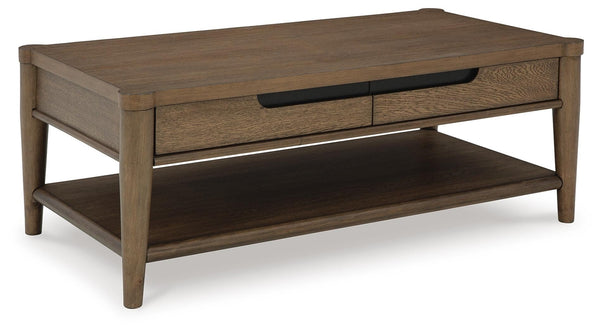 Roanhowe 2-Drawer Rectangle Coffee Table Brown