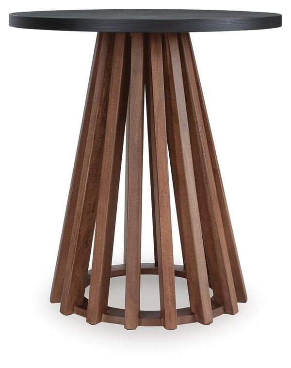 Kallari Round End Table Warm Brown/Black