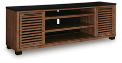 Kallari 84-Inch 2-Door XL TV Stand (Fireplace Optional) Warm Brown/Black