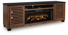 Kallari 84-Inch TV Stand with Electric Fireplace Warm Brown/Black