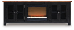 Wildenauer 76-Inch TV Stand with Electric Fireplace Brown/Black
