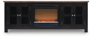 Wildenauer 76-Inch TV Stand with Electric Fireplace Brown/Black