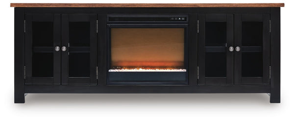 Wildenauer 76-Inch TV Stand with Electric Fireplace Brown/Black