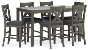 Caitbrook Counter-Height Rectangle Dining Table & 6 Barstools Gray