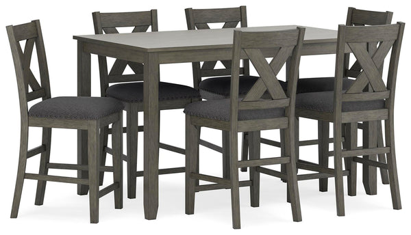 Caitbrook Counter-Height Rectangle Dining Table & 6 Barstools Gray