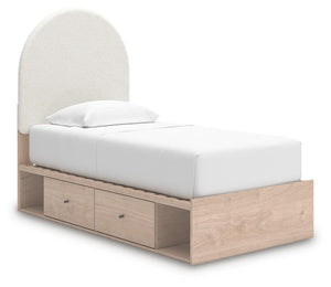 Arloster Twin Upholstered Panel Bed with 2-Drawers of Storage Tan/White