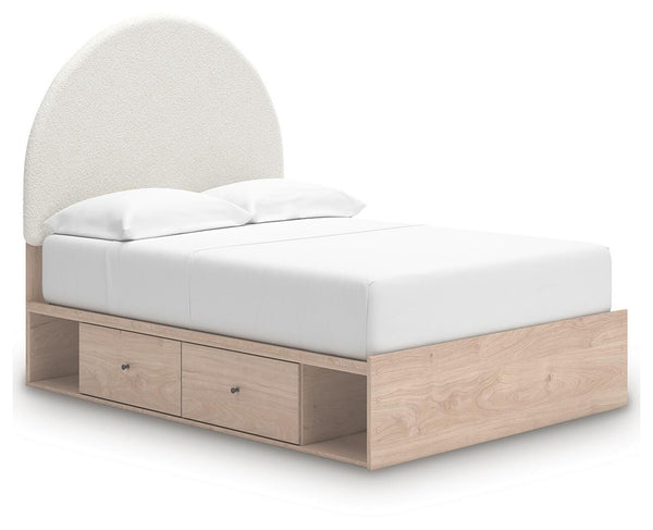 Arloster Full Upholstered Panel Bed with 2-Drawers of Storage Tan/White