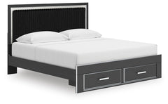 Zuraleus King Upholstered Panel Platform Storage Bed Black