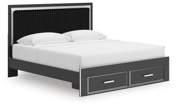 Zuraleus King Upholstered Panel Platform Storage Bed Black
