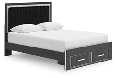 Zuraleus Queen Upholstered Panel Platform Storage Bed Black
