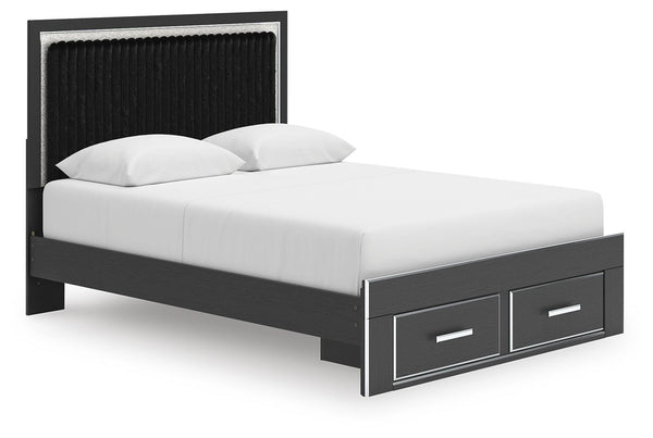 Zuraleus Queen Upholstered Panel Platform Storage Bed Black