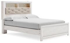 Altyra Queen Panel Bookcase 2-Drawer Storage Bed White